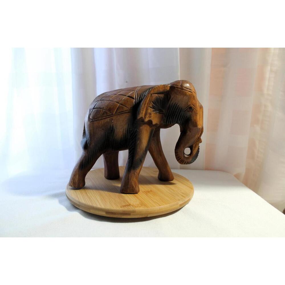 Large Rustic Hand Carved Wooden Elephant